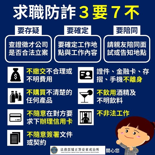 求職防詐3要7不：要存疑、要確定、要陪同